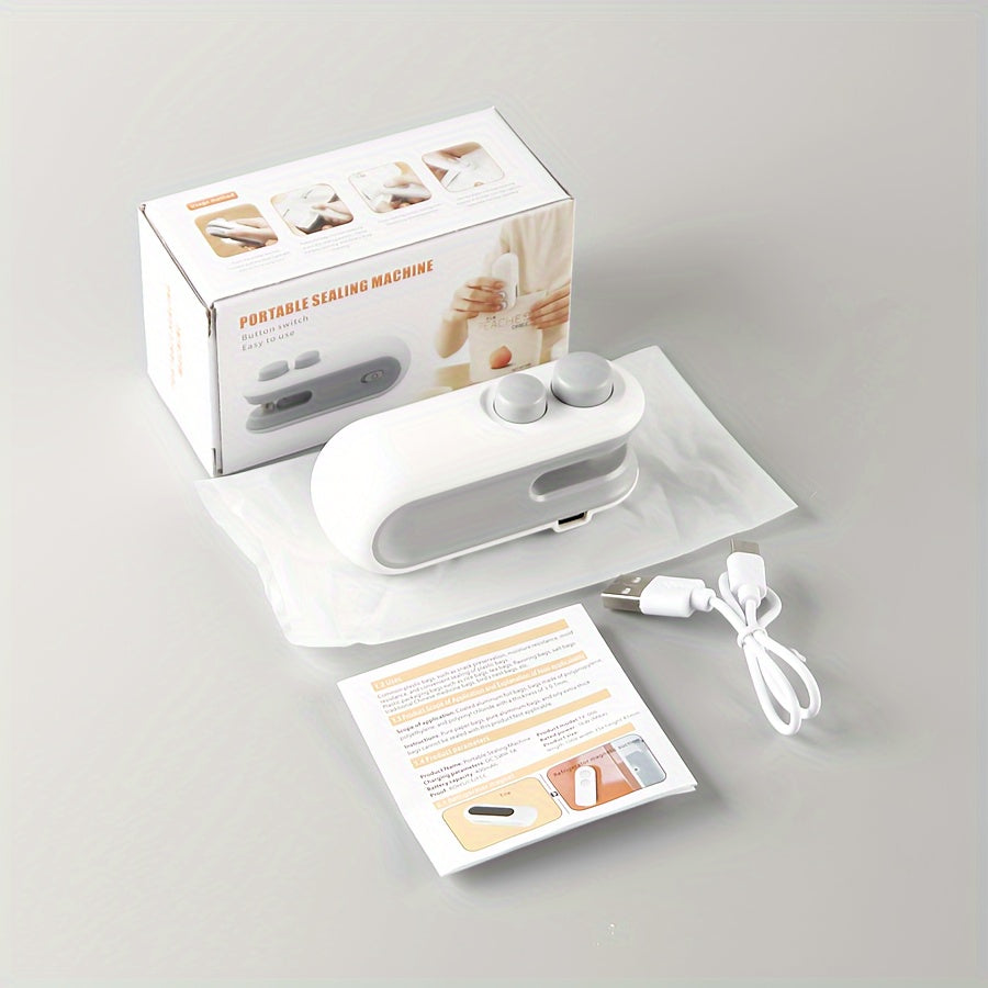 2-in-1 Rechargeable Mini Snacks Bag Sealer - USB-Powered Heat Seal & Cut Fresh Food Storage Bags, Compact Design with Built-in Battery, 16W, Plastic Material For Easy Storage & Freshness, Usb Powered Sealer, Durable Plastic S