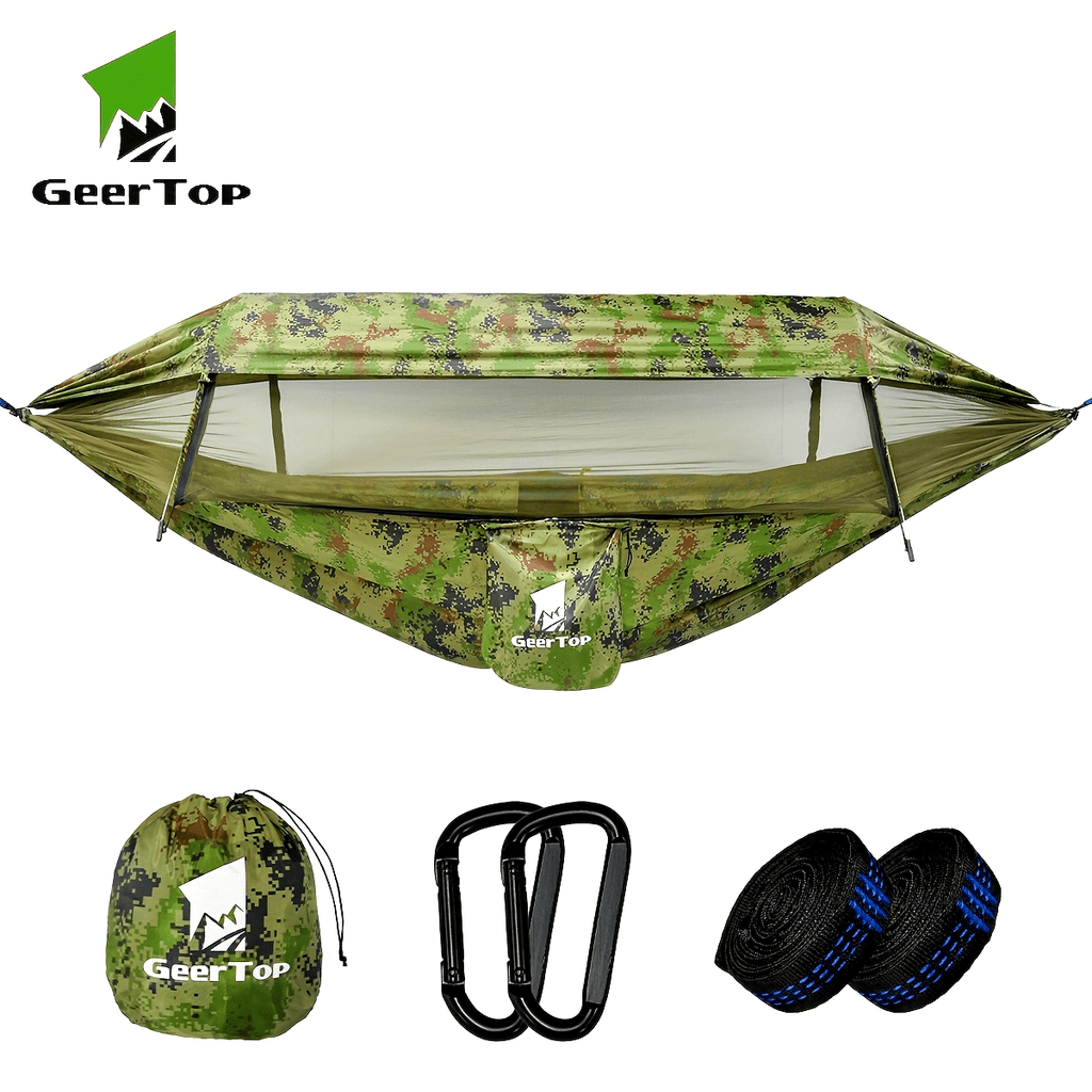 GEERTOP 3in 1 Outdoor Hammock with Mosquito Net Sun Shelter Rainfly, Double Sleep Rest Camping Hammock for Backpacking Travel Garden Park