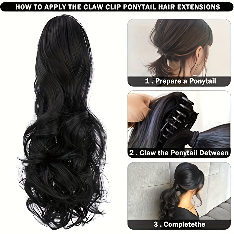 Long Wavy Ponytail Extensions - 22 Inch Claw Clip In Synthetic Hair Piece For Women - Add Volume And Style To Your Hair Halloween Christmas