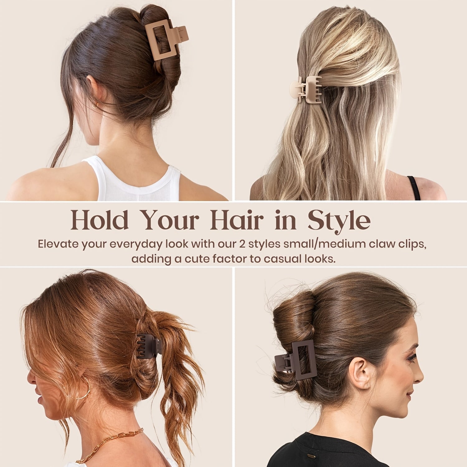 4pcs/8pcs Medium Claw Hair Clips for Women, Matte 1.6 Inch Rectangle Double Row Teeth Hair Claw Clips for Thin/Medium Fine Hair, Non Slip Jaw Clips, Formal Hairstyles, Wedding Hair Clips, Matte Finish, Smooth Grip, Durable Cl