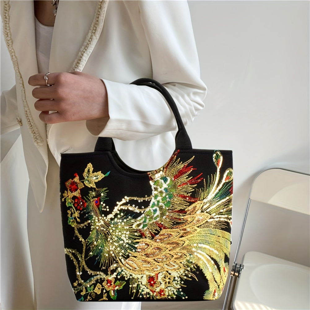 Wo 'S Embroidered Satchel Bag, Fashion Double Handle Purse, Retro Style Handbag with Removable Strap