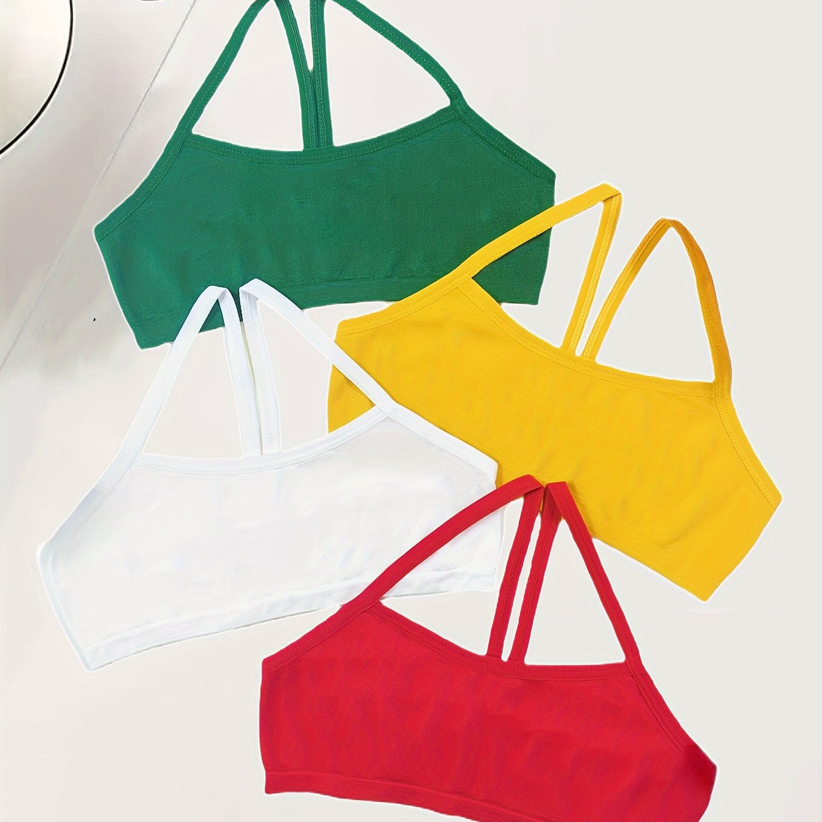 Holiday Style 4pcs Girls Training Bras Stretchy Sports Bralette Sleeveless Crops Tank Tops Underwears For 6-14 Years Old Kids