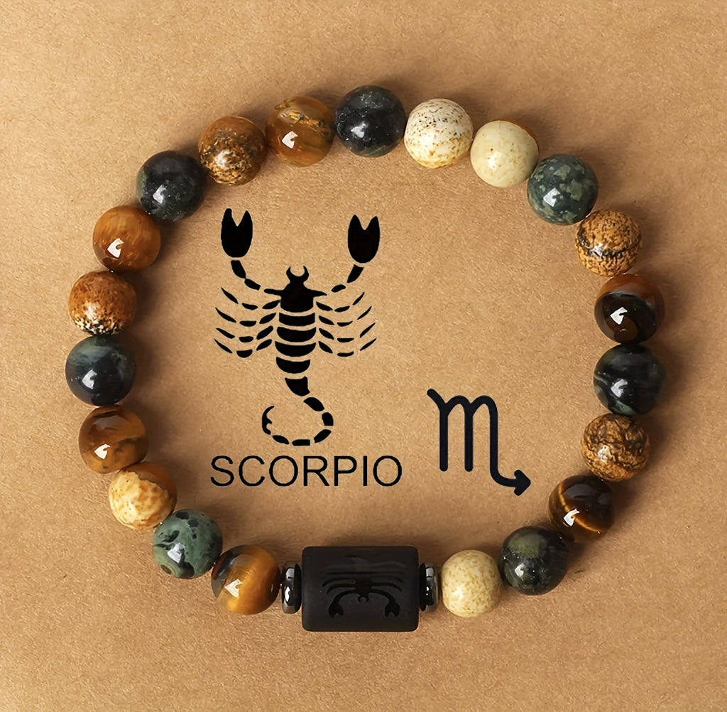 1pc Zodiac Astrology Natural Stone Beaded Bracelet, Fashionable 12 Constellation Designs, Personalized Zodiac Sign Jewelry, Ideal Birthday or Valentine'S Day Gift, 7.48inch