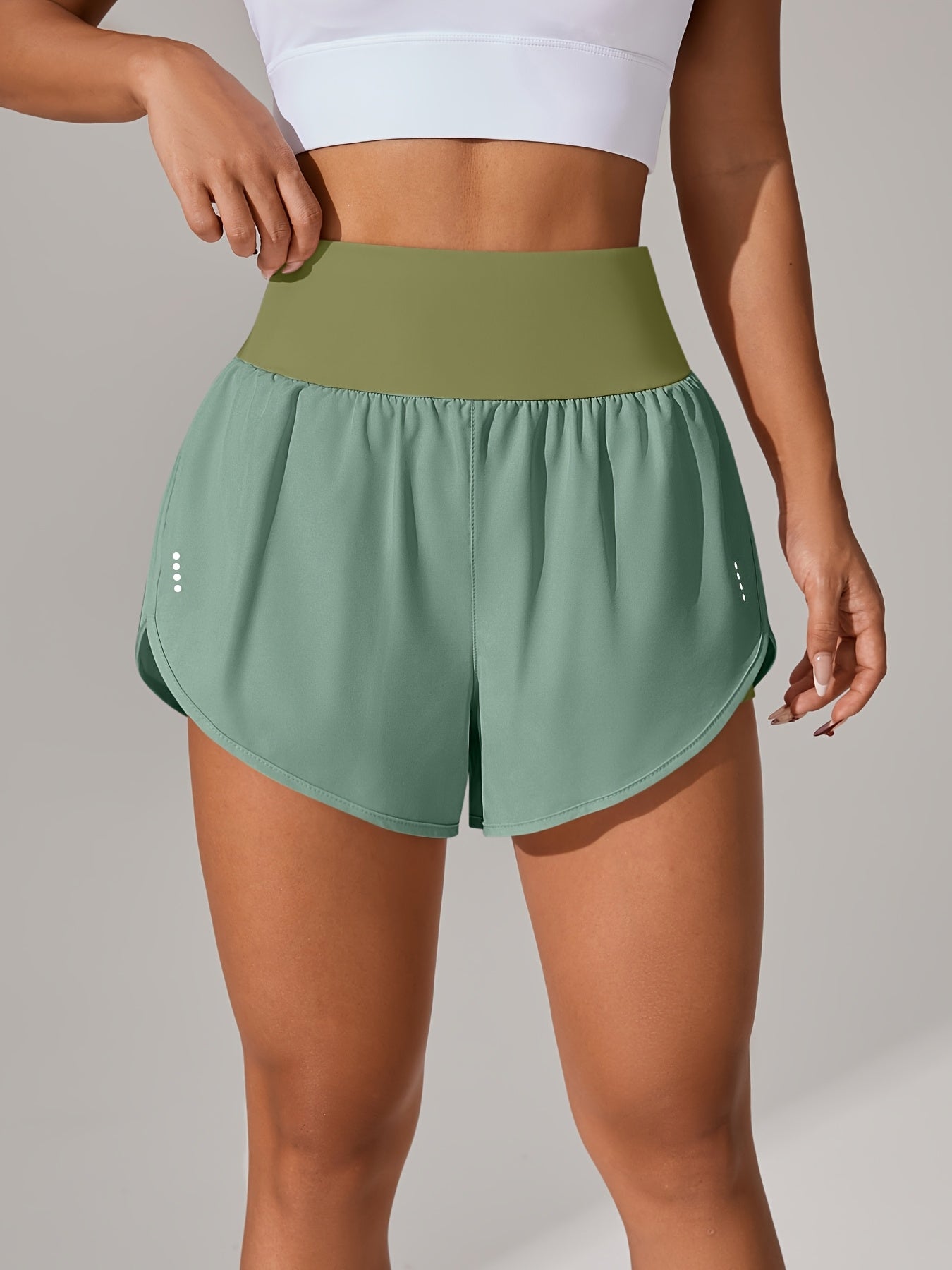 [Yoga Activewear] Women's Light Blue Yoga Shorts - Casual & Loose-Fit, High-Waisted with Ruffle Detail, Stretchy Polyester-Elastane Blend, Machine Washable, Perfect for Spring/Summer/Fall