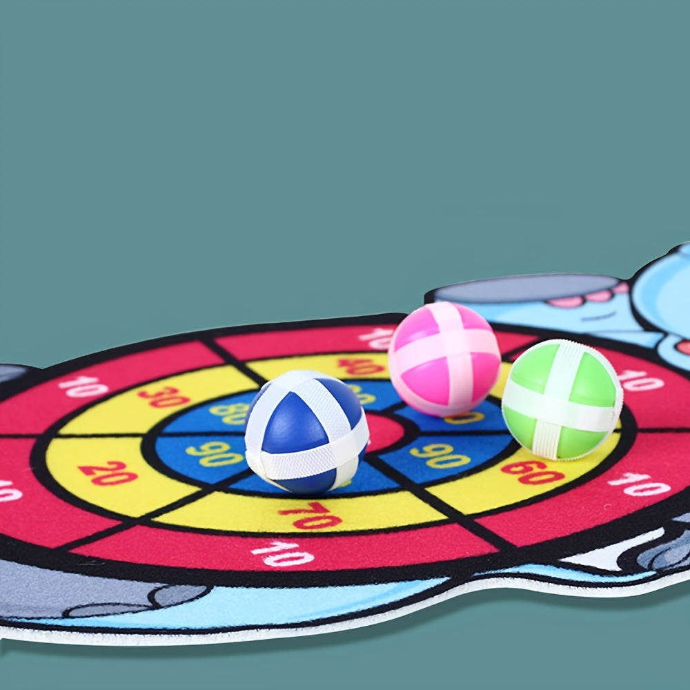 Set With 6 Sticky Balls And A Hook Sticky Ball Dart Target Board Cartoon Animal Target Game (Foxes, Elephants, Dinosaurs) Outdoor Sports Indoor Cloth Toys Educational Board Games