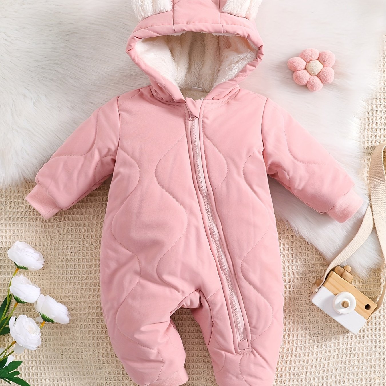 Baby Thickened Romper Autumn and Winter Outdoor Suit Newborn Set with Fleece Lining Zipper for 0-1 Year Old Youngsters' Clothes Christmas/Halloween/Thanksgiving Day, for Outdoor