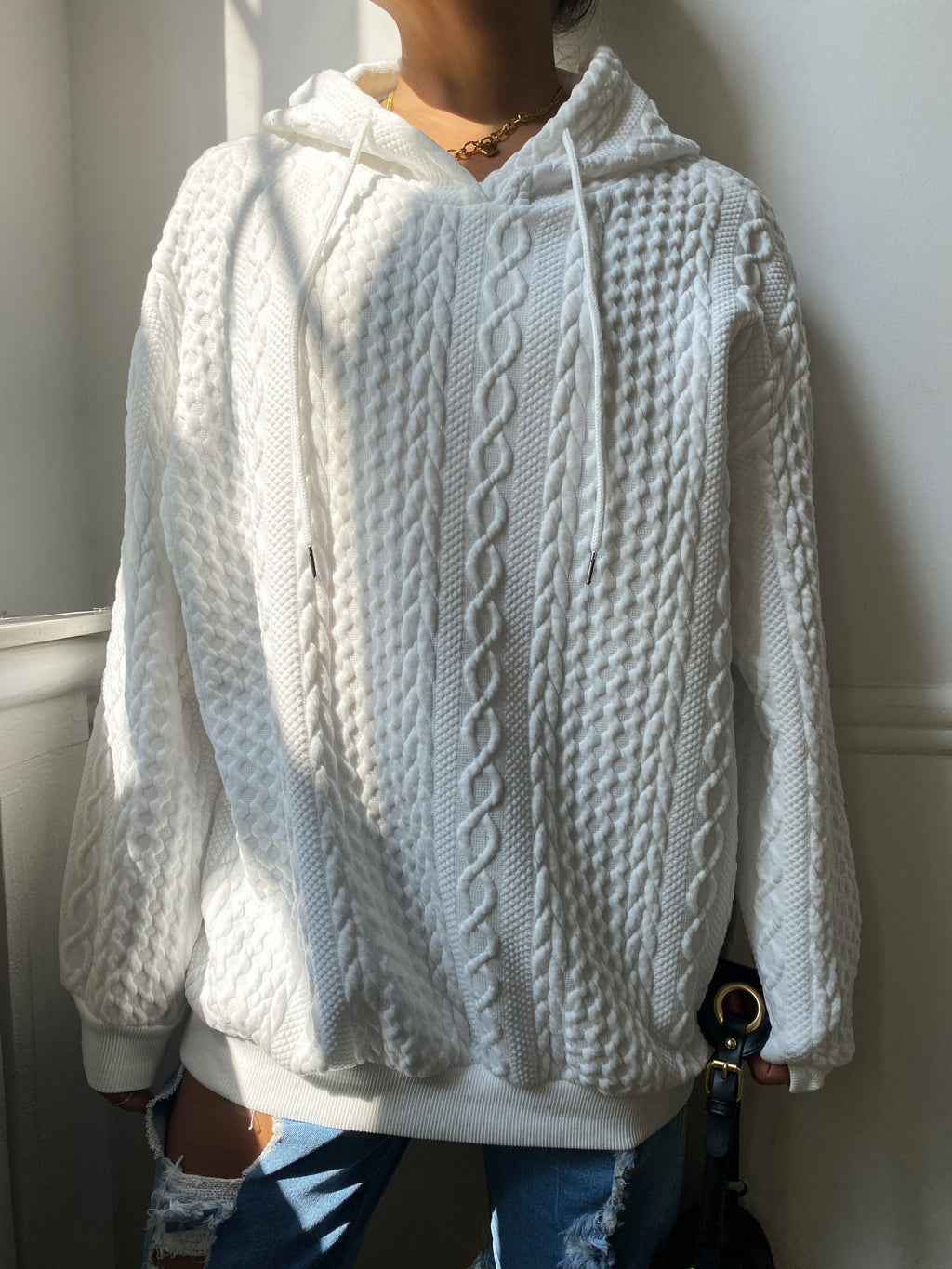 [Solid Ribbed Hoodie] Plus Size Women's Solid Ribbed Long Sleeve Hoodie - Slight Stretch Drawstring Sweatshirt