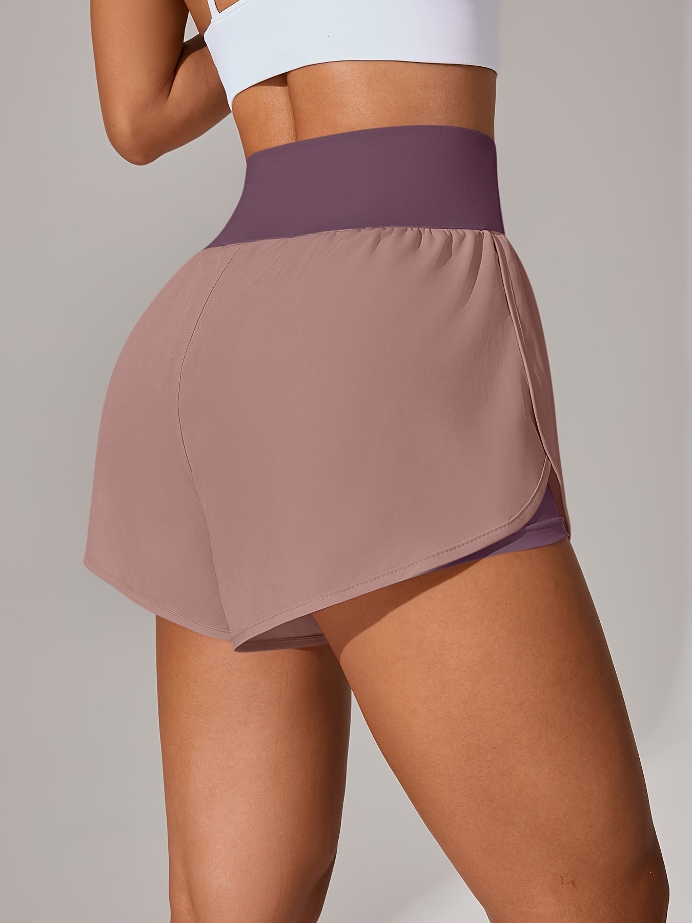 [Yoga Activewear] Women's Light Blue Yoga Shorts - Casual & Loose-Fit, High-Waisted with Ruffle Detail, Stretchy Polyester-Elastane Blend, Machine Washable, Perfect for Spring/Summer/Fall