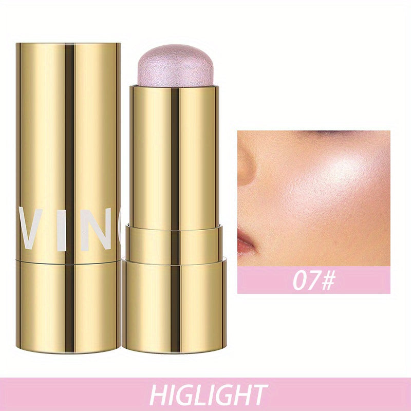 Multifunctional Highlighter Blush Stick - Brightening & Contouring Makeup Stick with Plant-Based Squalane, 3 Shades (Pink, Beige, Brown) for Cheeks, Lips, Eyes - Long-Lasting Shine, Easy Application, No Smudge, No Transfer, B