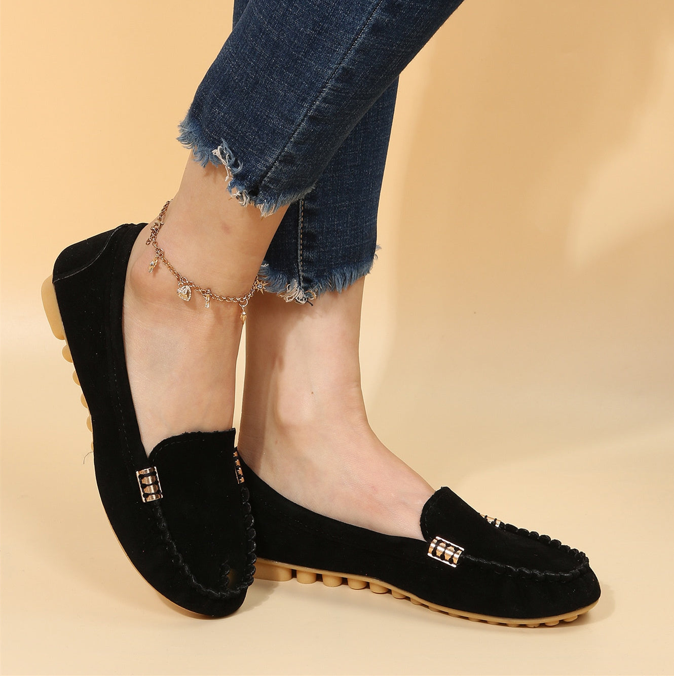 Women's Flat Slip On Loafers, Black Comfortable Non-slip Moccasins Shoes, Casual Walking Shoes