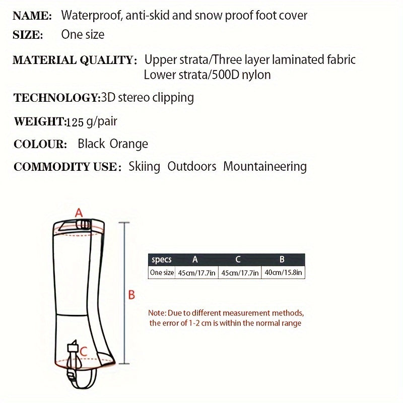 Waterproof Snowproof Leg Gaiters - Full Coverage Ankle Protection with Easy On/Off, Durable Waterproof Material for Skiing, Snowboarding, Hiking, Ice Climbing - Compatible with Alpine Boots & Shoes - Ideal for Winter Sports &