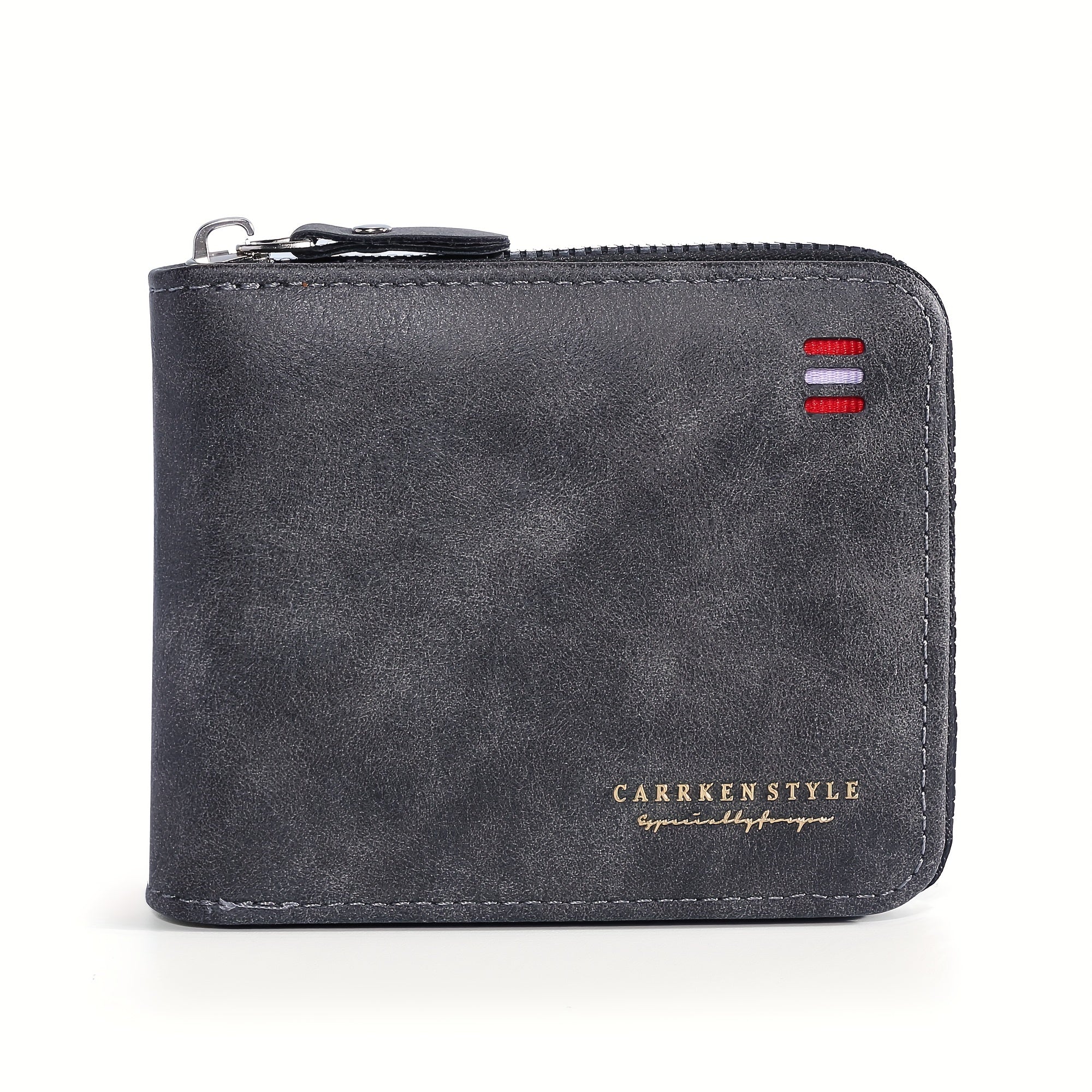 CarrKen Vintage Style Black Faux Leather Wallet with Color Block Design - Multi-Functional Zipper Money Holder, Large Capacity Card Case for Men, Students, and Youth, Youth Wallet | Vintage Style Wallet | Durable Zipper Closu