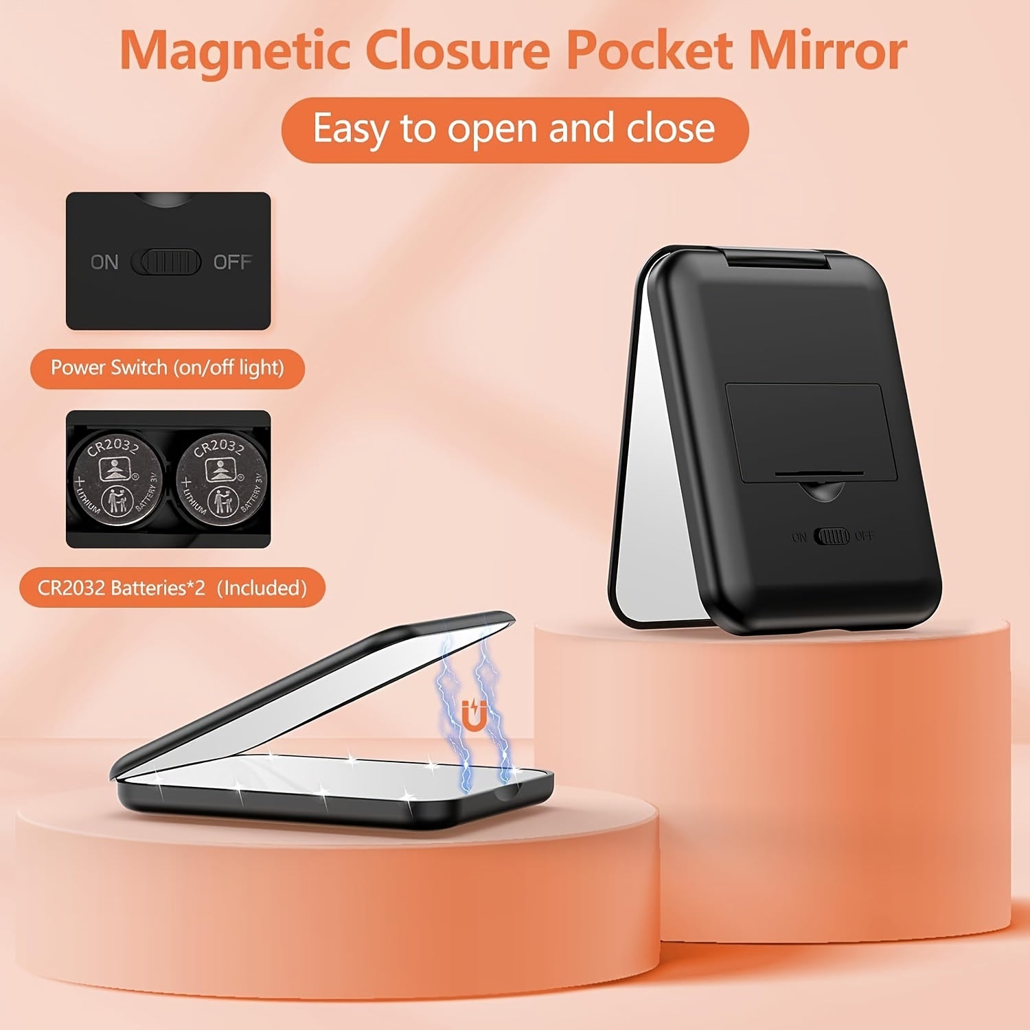 LED Pocket Makeup Mirror - Double-Sided, 1X/3X Magnified, Compact, Portable, Folding, Hand-Held, Small, Lighted Mirror with Wallet Design for Travel, Gift, and Everyday Use