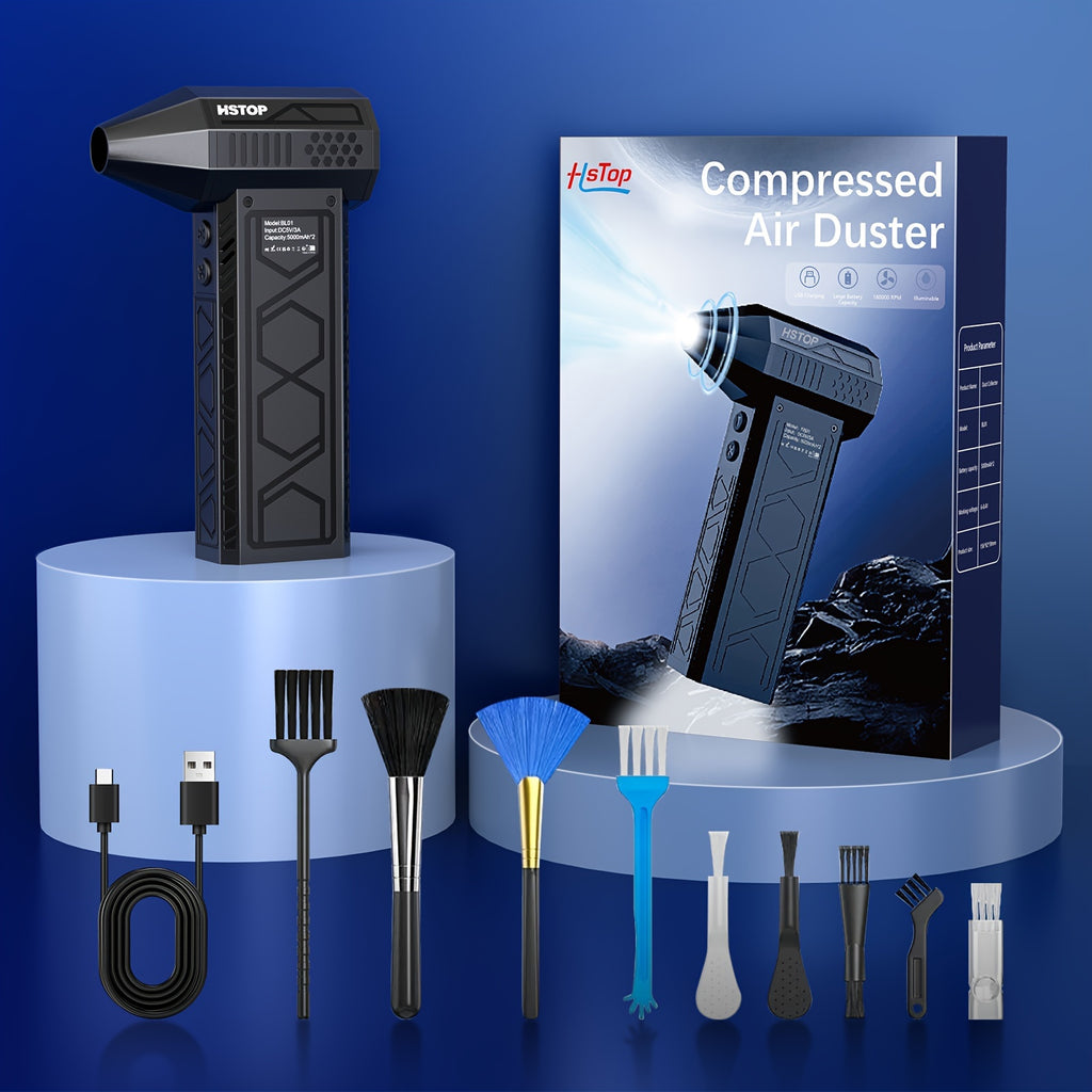 Rechargeable Compressed Air Duster with High-Speed Turbo Fan - 10000mAh Lithium Battery - Multi-Scene Powerful Cleaning Blower for Electronics, Car, Home, Office - USB Charged, Portable Handheld Dust Remover