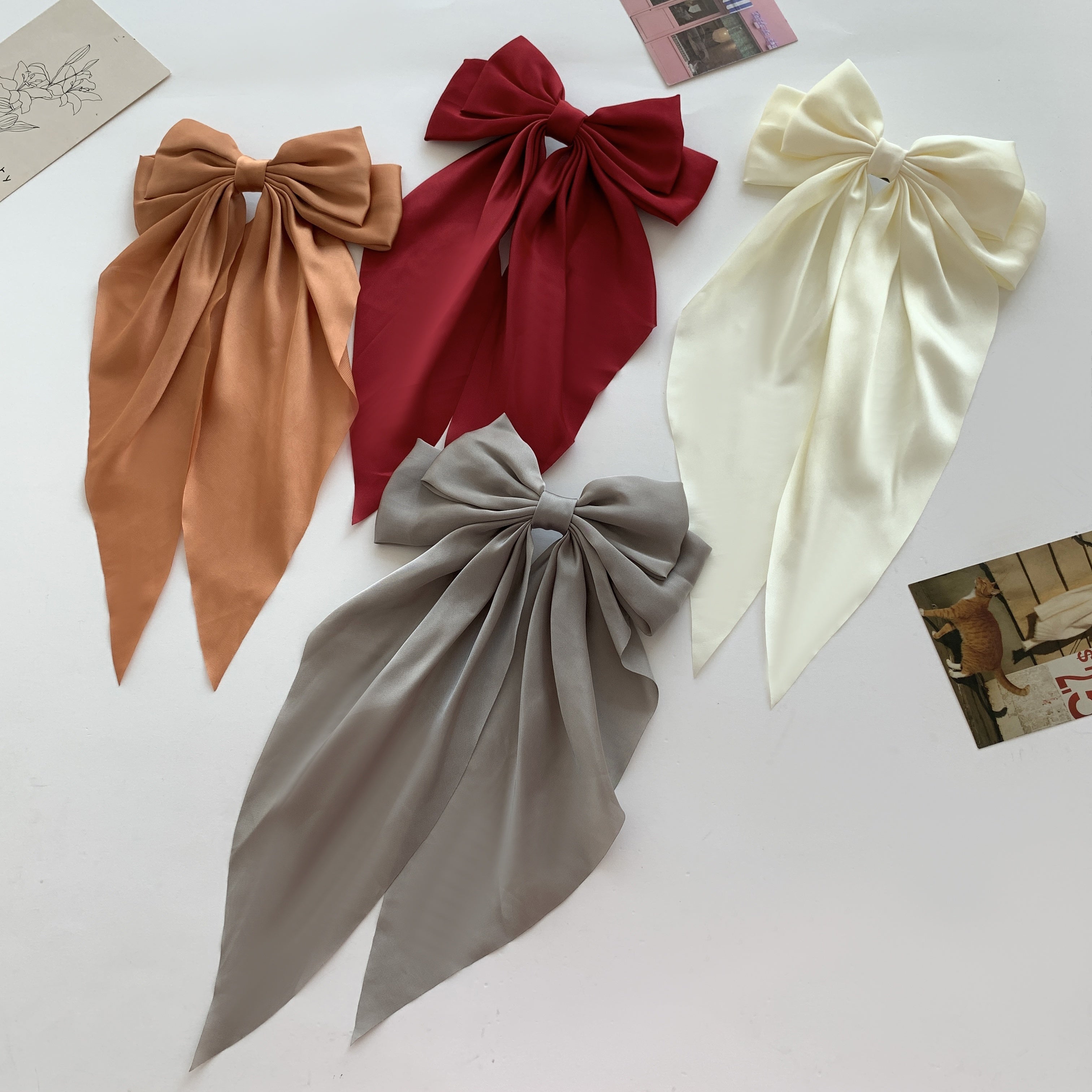 Korean Style Large Red Bow Hair Clip for Women - Long Ribbon Butterfly Hair Accessory with Secure Hold, Elegant Hairpin for Long Hair, Versatile for Casual & Formal Events, Hair Accessories, Formal Hairpiece, Sophisticated De