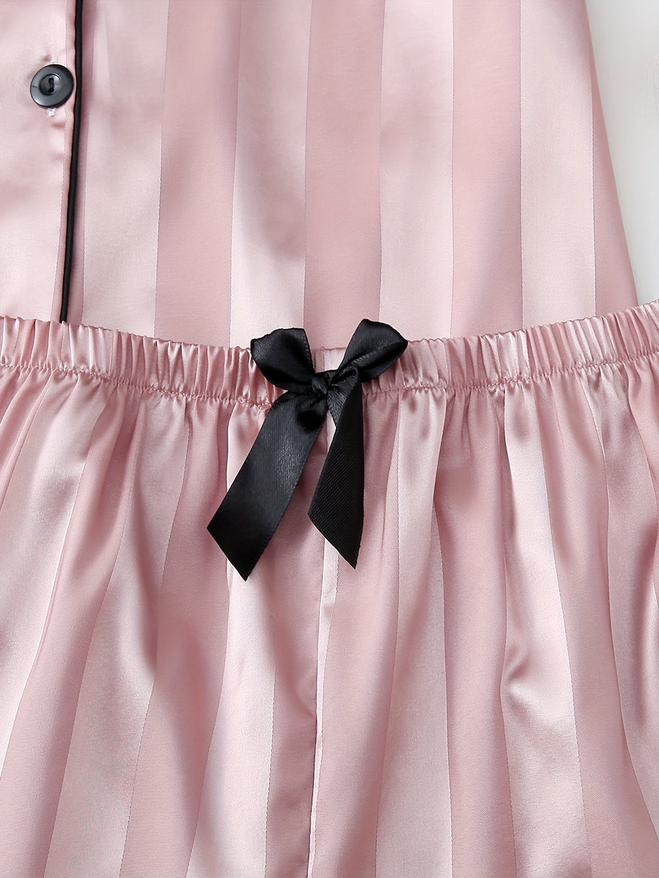 2 Sets Women's Striped Satin Casual Pajama Set, Short Sleeve Buttons Lapel Top & Shorts, Comfortable Relaxed Fit