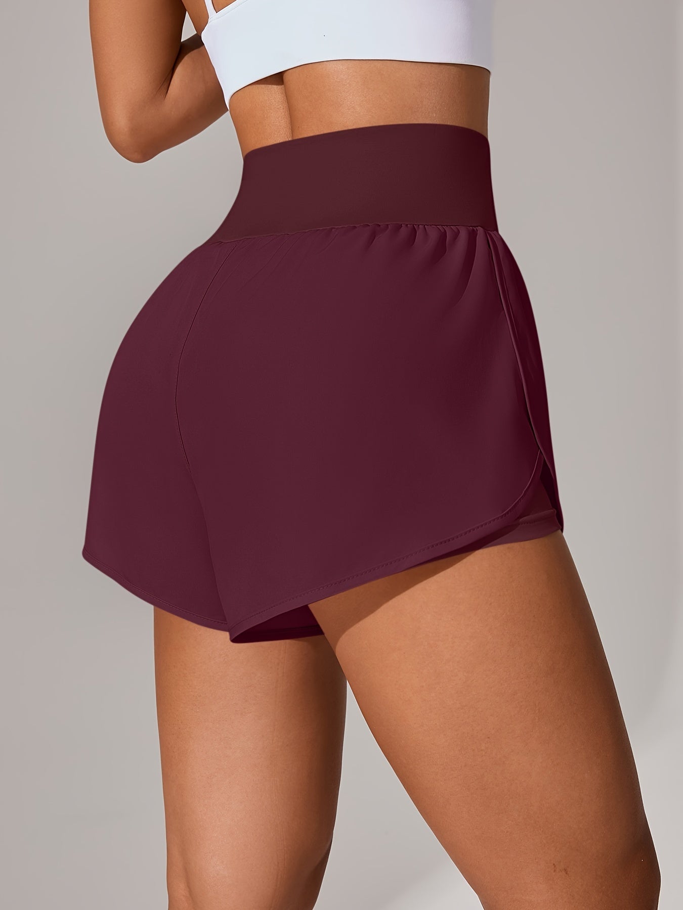 [Yoga Activewear] Women's Light Blue Yoga Shorts - Casual & Loose-Fit, High-Waisted with Ruffle Detail, Stretchy Polyester-Elastane Blend, Machine Washable, Perfect for Spring/Summer/Fall