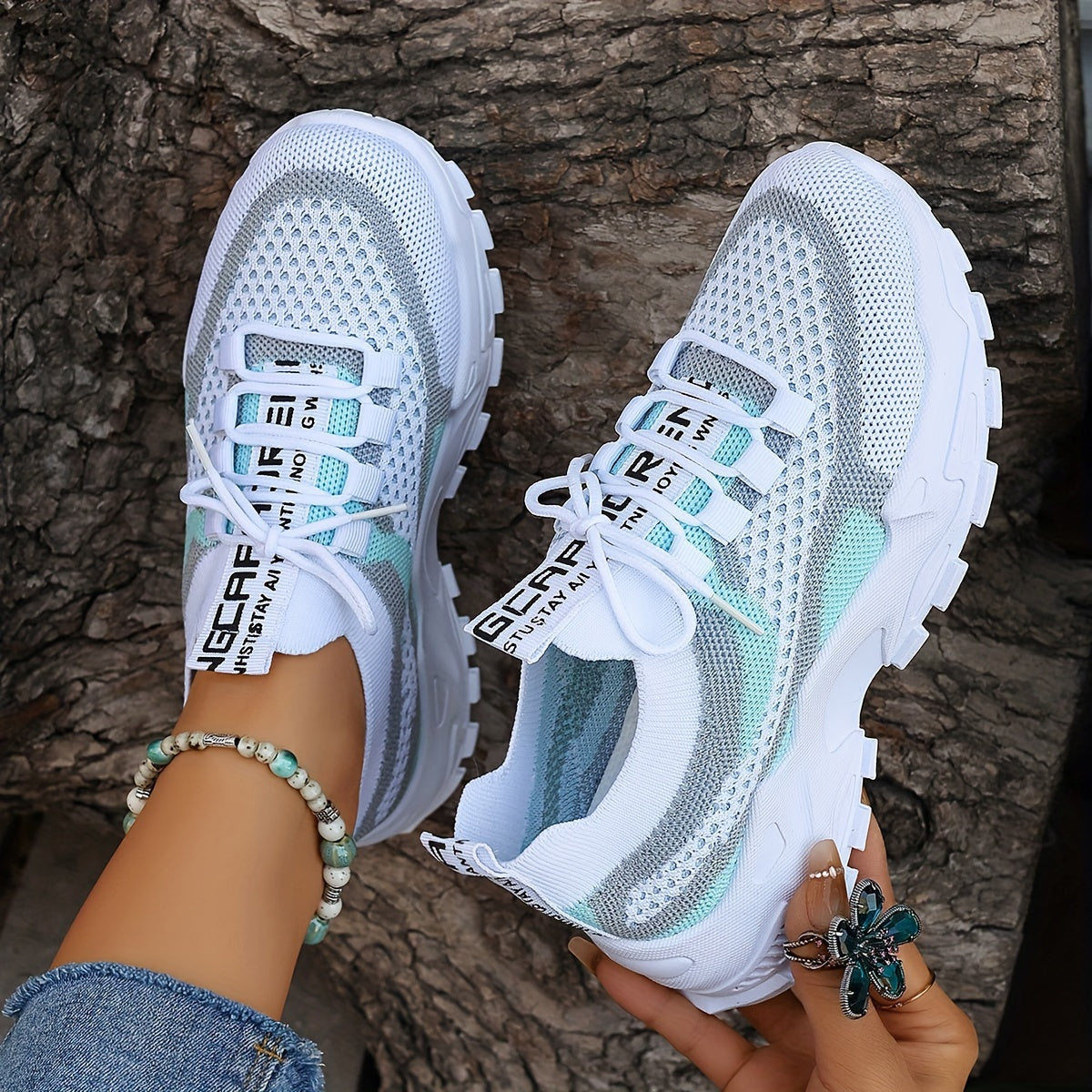 Women's Colorblock Knitted Sneakers, Stylish Breathable Low Top Running Trainers, Comfy Outdoor Sports Shoes