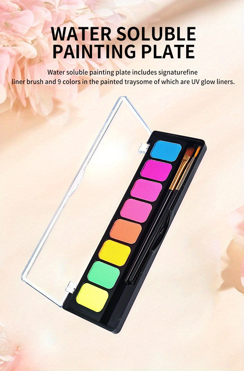 8-Color Water-Soluble Makeup Palette for Art, Halloween, Mardi Gras, Parties and Cosplay - Water-Activated Eyeliner and Facial Paint with Easy Clean-Up
