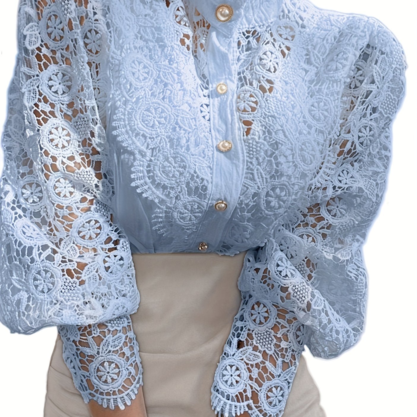 Women's Victorian Shirt - Elegant Blouse with Lace Sleeve cuffs, Vintage Button-Up Blouse for Wedding, Office, Party - Non-Stretch Formal Top (Hand Wash/Dry Clean) - Elegant Ladies Blouse, Wedding Guest Attire, Classic Collar