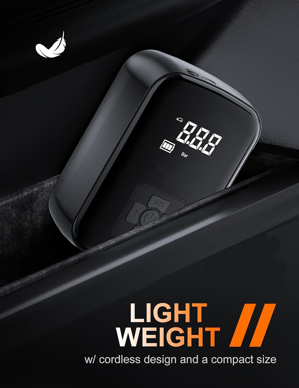 A Portable Car Air Compressor with a Wireless Handheld Pump And Light, Suitable for Inflating And Compressing Tires of And Motorcycles.