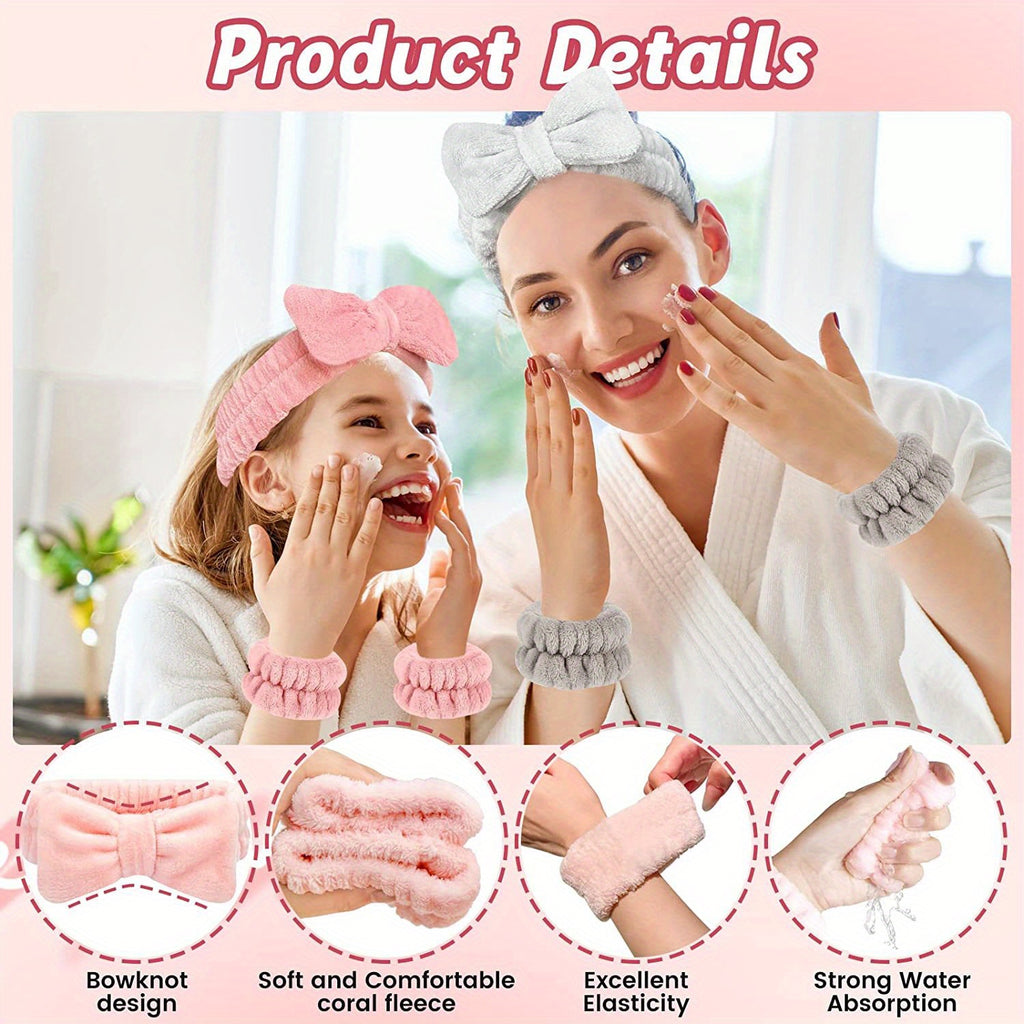 3Pcs Headbands And Wristband Set For Face Washing Microfiber Women's Hairbands Wrist Towels Set For Bath, Makeup And Fitness