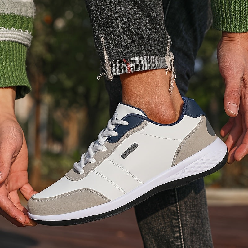 VanWeir Lightweight Men'S Shoes - Navy Blue & White, Stable Lace-Up Sneakers with MD/TPR Sole, Breathable Fabric Lining for Outdoor Sports, Hiking & Casual Wear