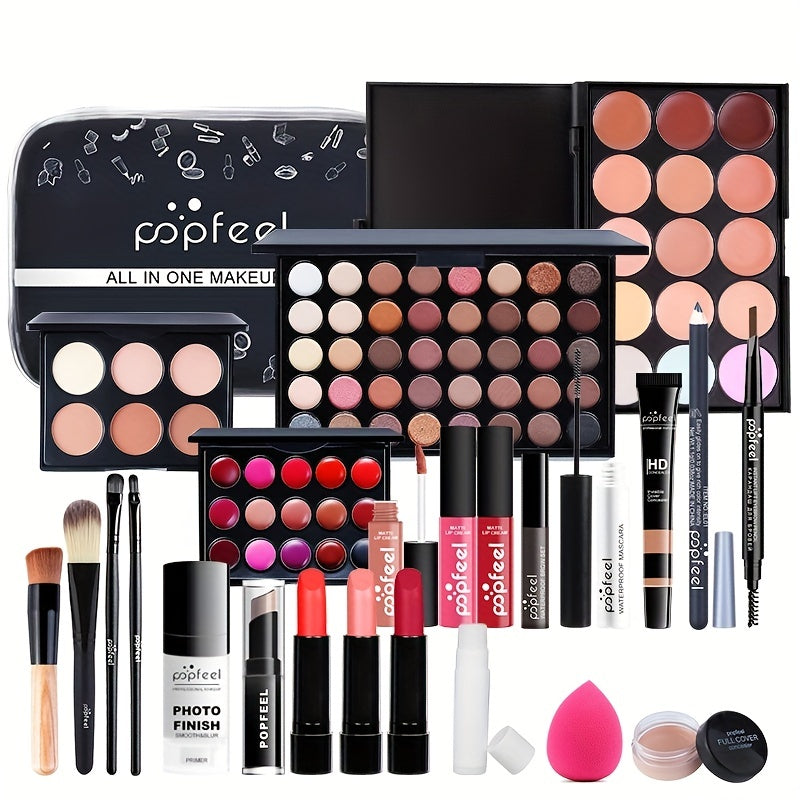 POPFEEL's Ultimate 24pc Brown Makeup Collection - High-Pigment Kit for Face, Eyes & Lips, Ideal Gift