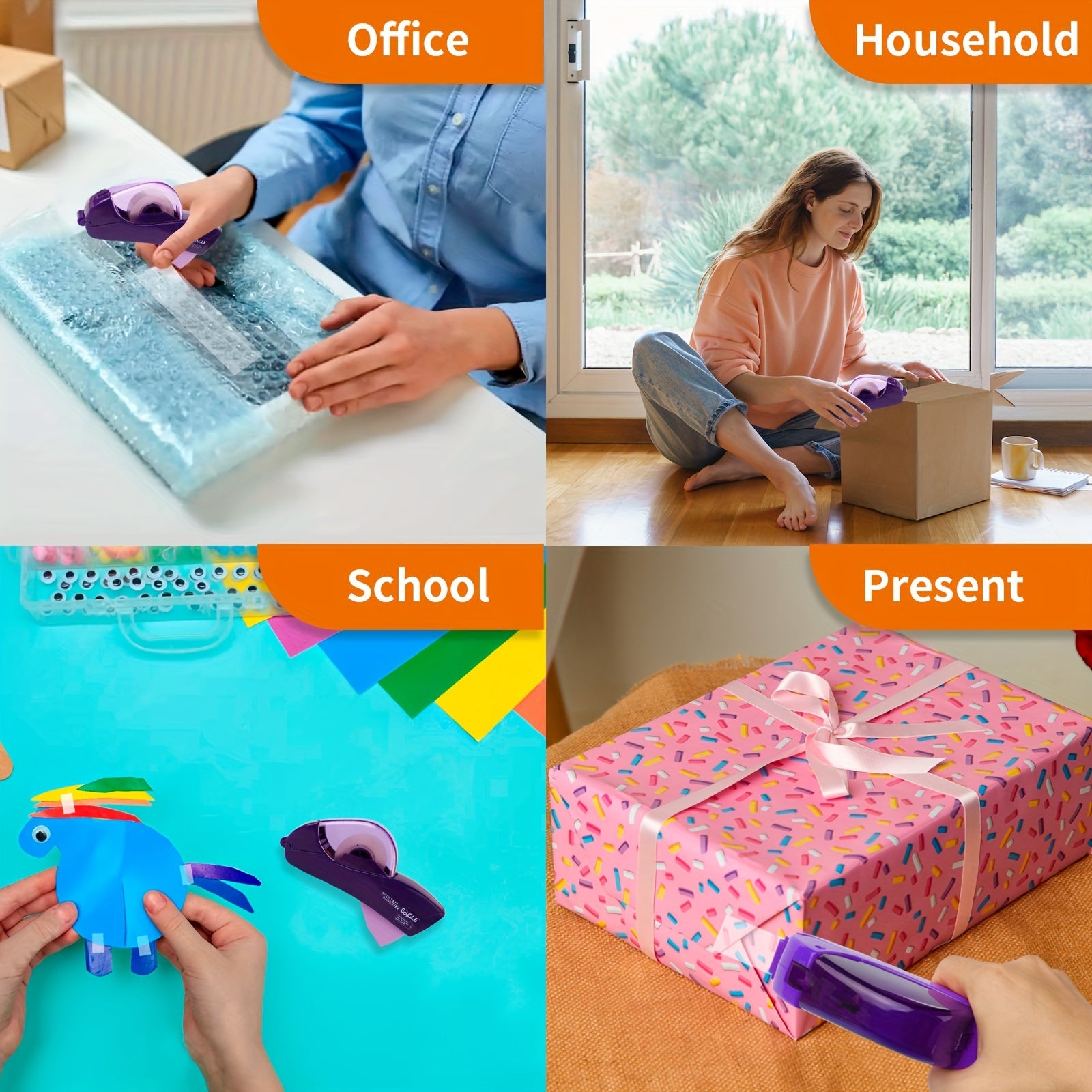 Automatic Tape Dispenser with One-Touch Operation - No Batteries Needed, Ergonomic Handheld Design for Gift Wrapping, Scrapbooking, Office Use - Compatible with 1.2cm/0.5" &, Durable Construction, Home Organizers