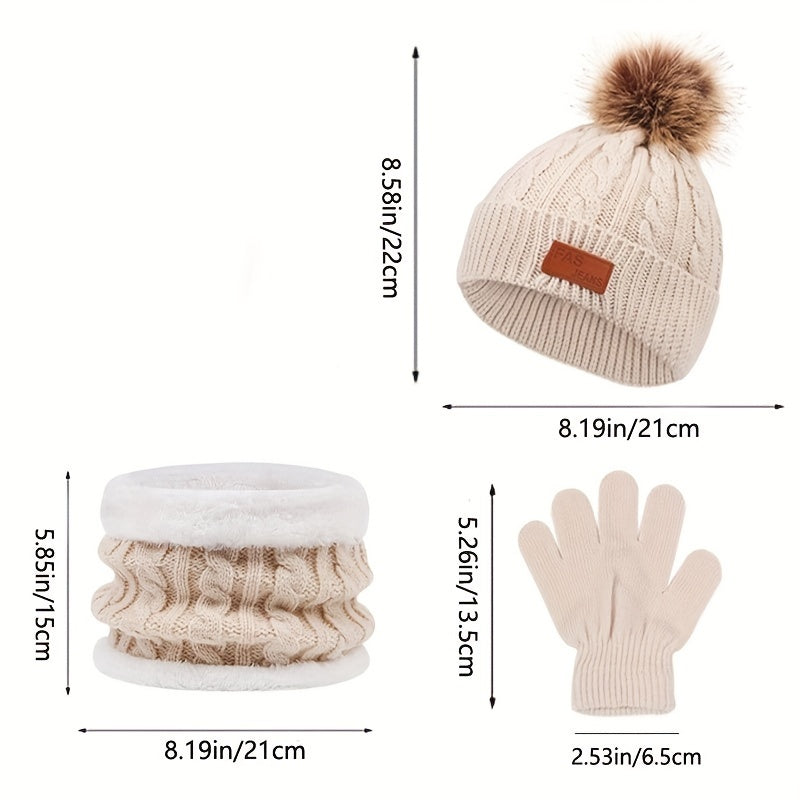 3pcs Youngsters Knitted Thermal Beanie Hat & Gloves & Scarf Set for Winter Warm Accessories
