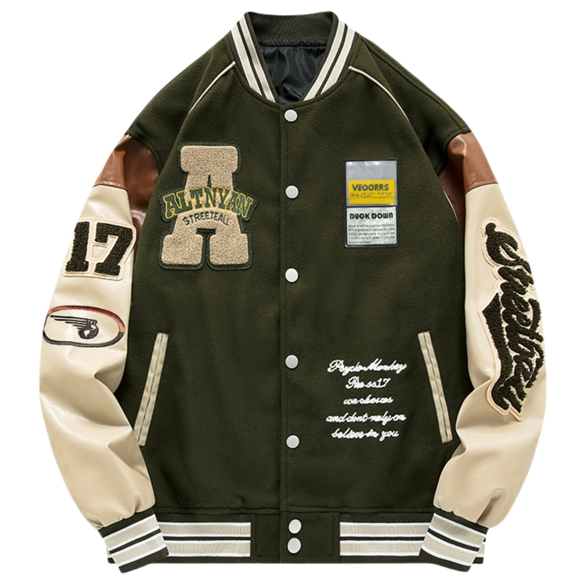 Loose Vintage Baseball Jacket With Embroidered Letters Print For Men, Color Block Sports Button Up Jacket With Pockets, Spring Fall Outdoor