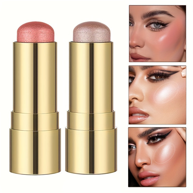 Multifunctional Highlighter Blush Stick - Brightening & Contouring Makeup Stick with Plant-Based Squalane, 3 Shades (Pink, Beige, Brown) for Cheeks, Lips, Eyes - Long-Lasting Shine, Easy Application, No Smudge, No Transfer, B