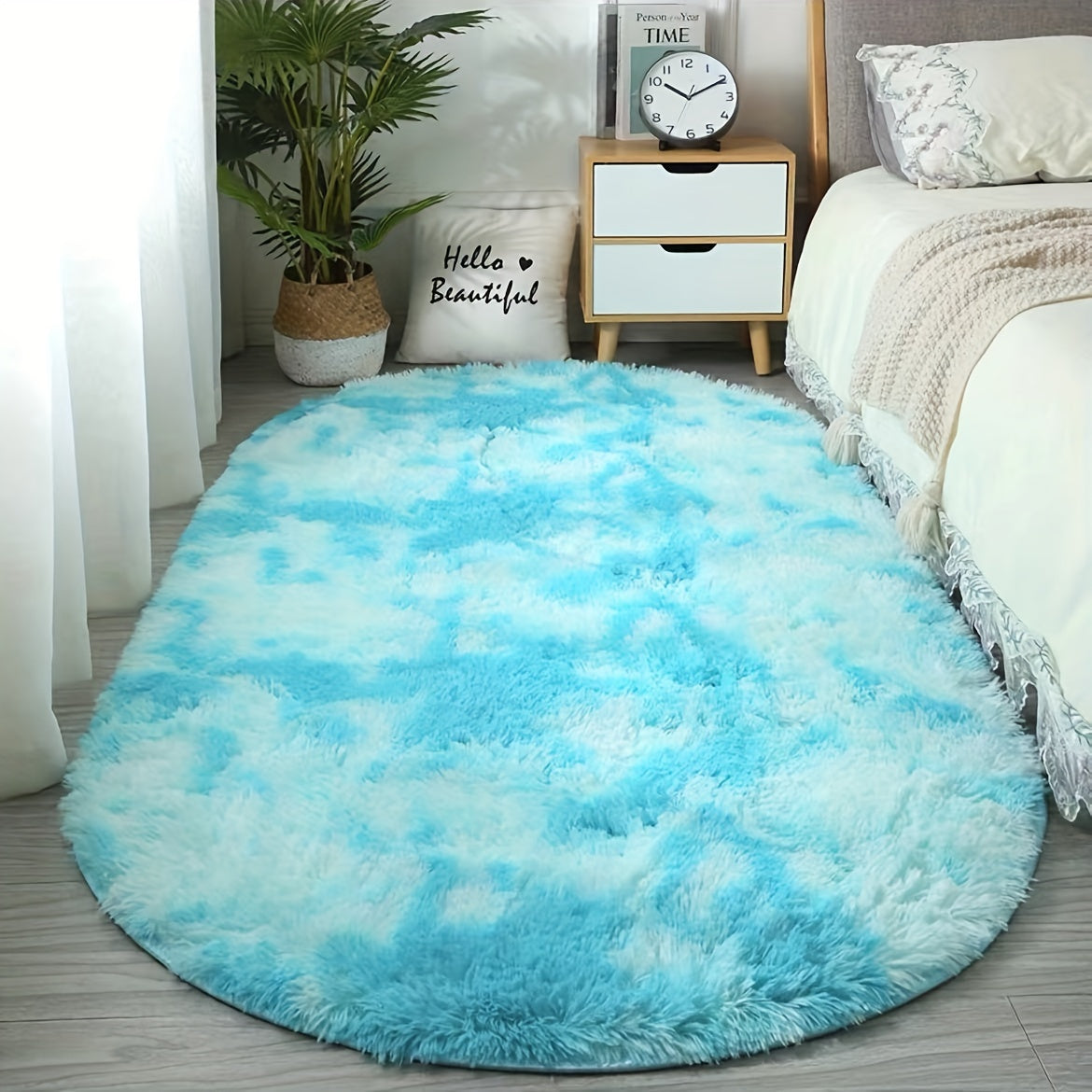 [Soft Polyester] Plush Oval Area Rug | Soft Polyester | Hand Washable | Bedroom and Living Room