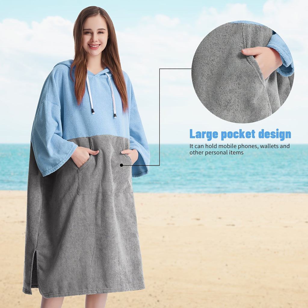 Mutao Quick-Dry Hooded Changing Robe - Cozy Terry Towel Poncho with Front Pocket, Windproof & Perfect for Beach, Surfing, Diving, Swimming - One Size Fits All, Machine Washable