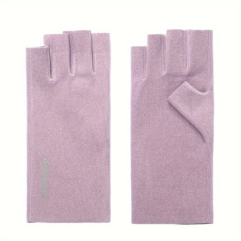 Fleece Coldproof Self-heating Gloves Solid Color Stretch Half Finger Touch Screen Gloves Winter Warm Women's Gloves