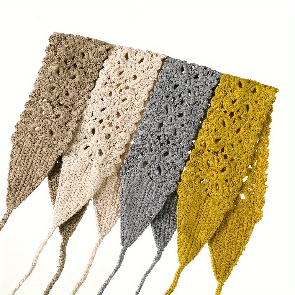 Women Crochet Headbands Boho Knitted Floral Elastic Hairband Vintage Head Wrap Hair Accessories