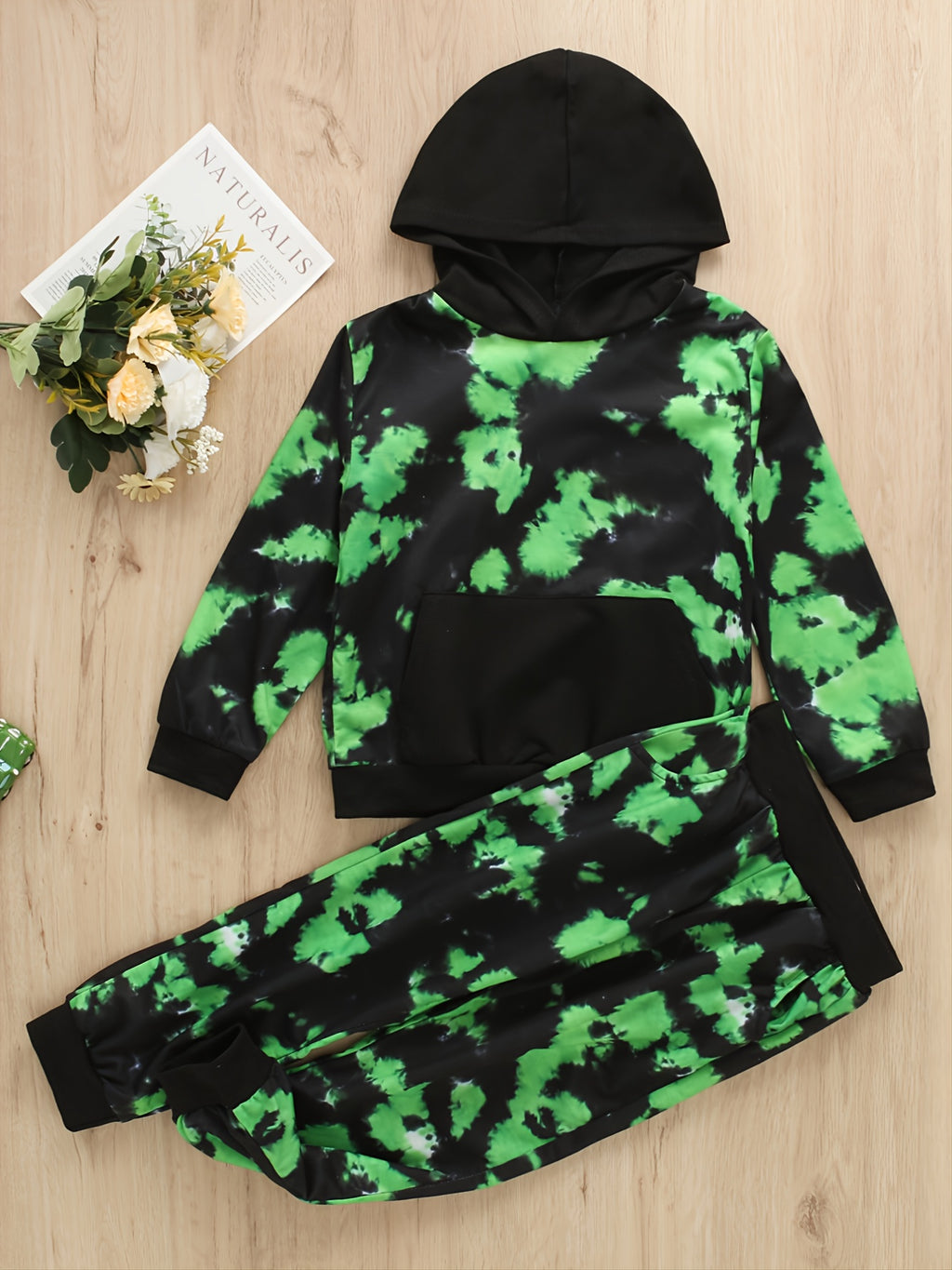 Toddler Baby Boys Tie Dye Printed Long Sleeve Sweatshirt Hoodie Tops And Pants