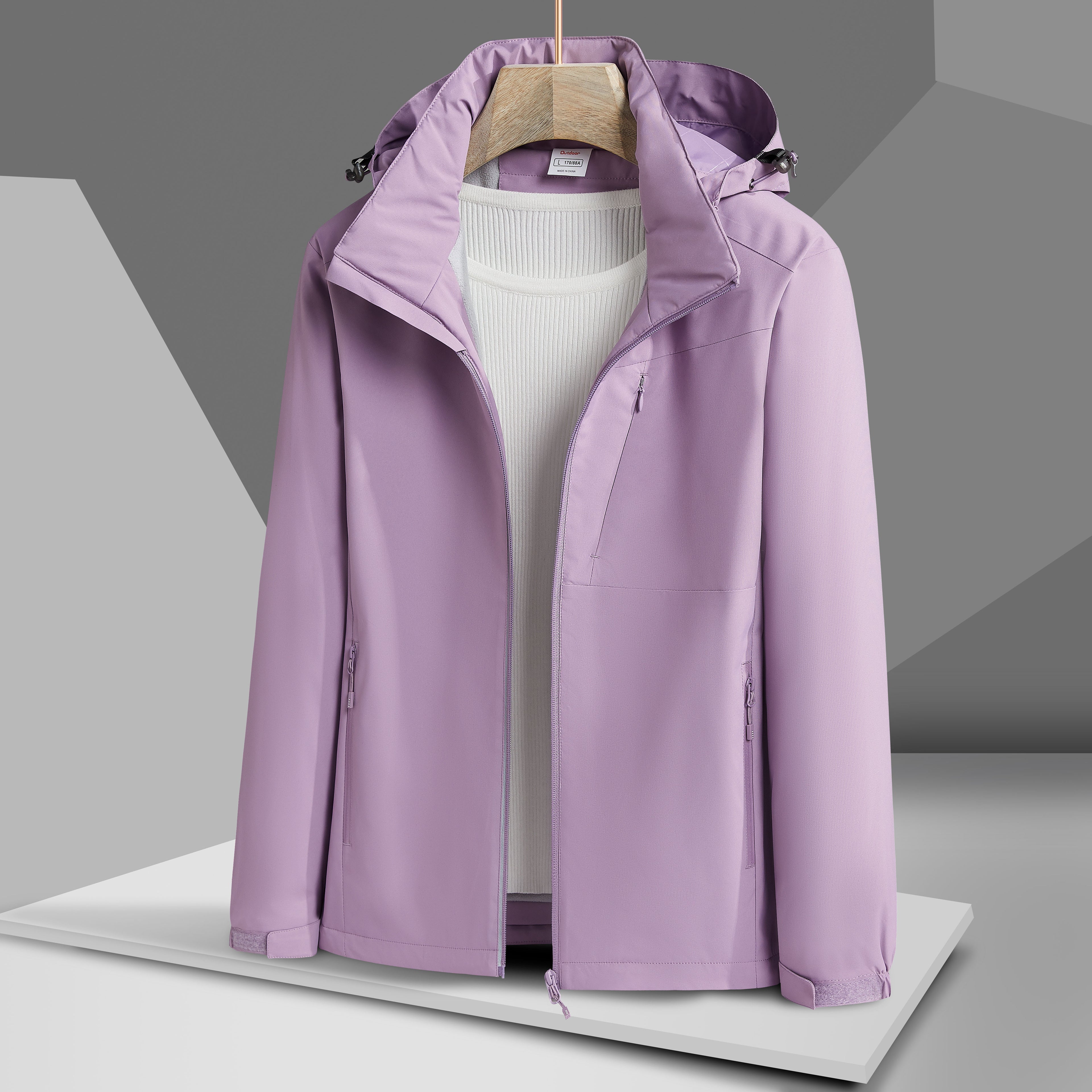 Women's Autumn and Winter Outdoor Sports Casual Warm Fleece Lined Windproof Stand Collar Jacket