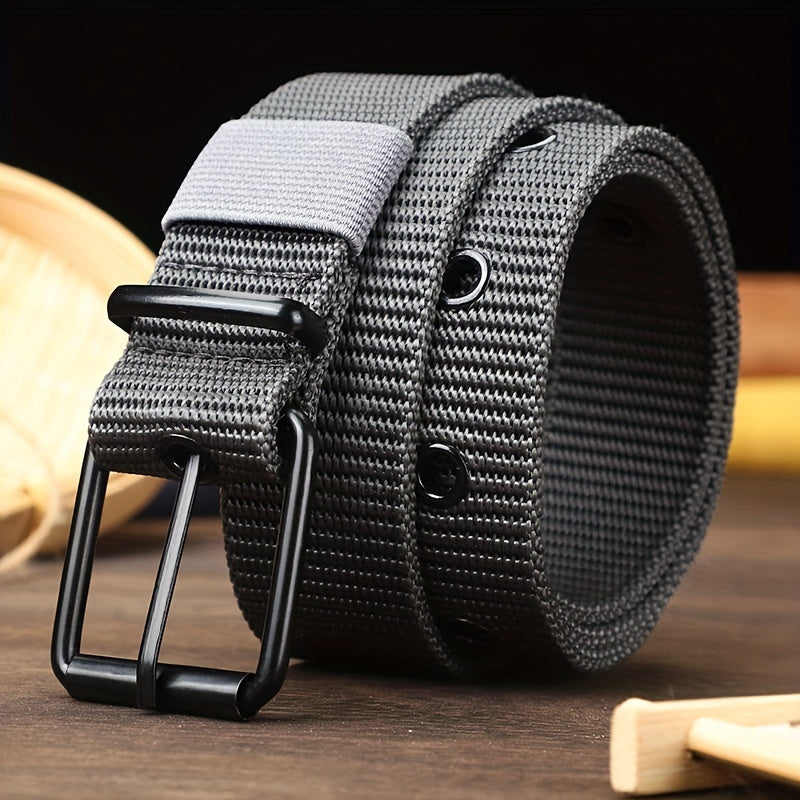 Men's perforated canvas belt with needle buckle, student youth Korean version, versatile denim belt, extended Women's trendy