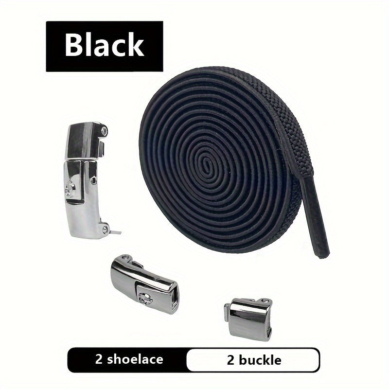 1Pair Elastic No-Tie Shoelaces, Lazy Metal Lock Laces For Women & Men