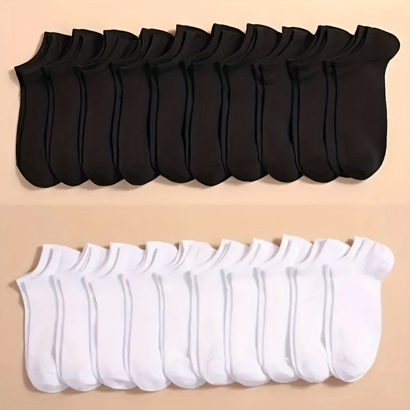 10/20/40 Pairs Solid Unisex Socks, Soft & Lightweight Unisex Low Cut Ankle Socks, Women's Stockings & Hosiery