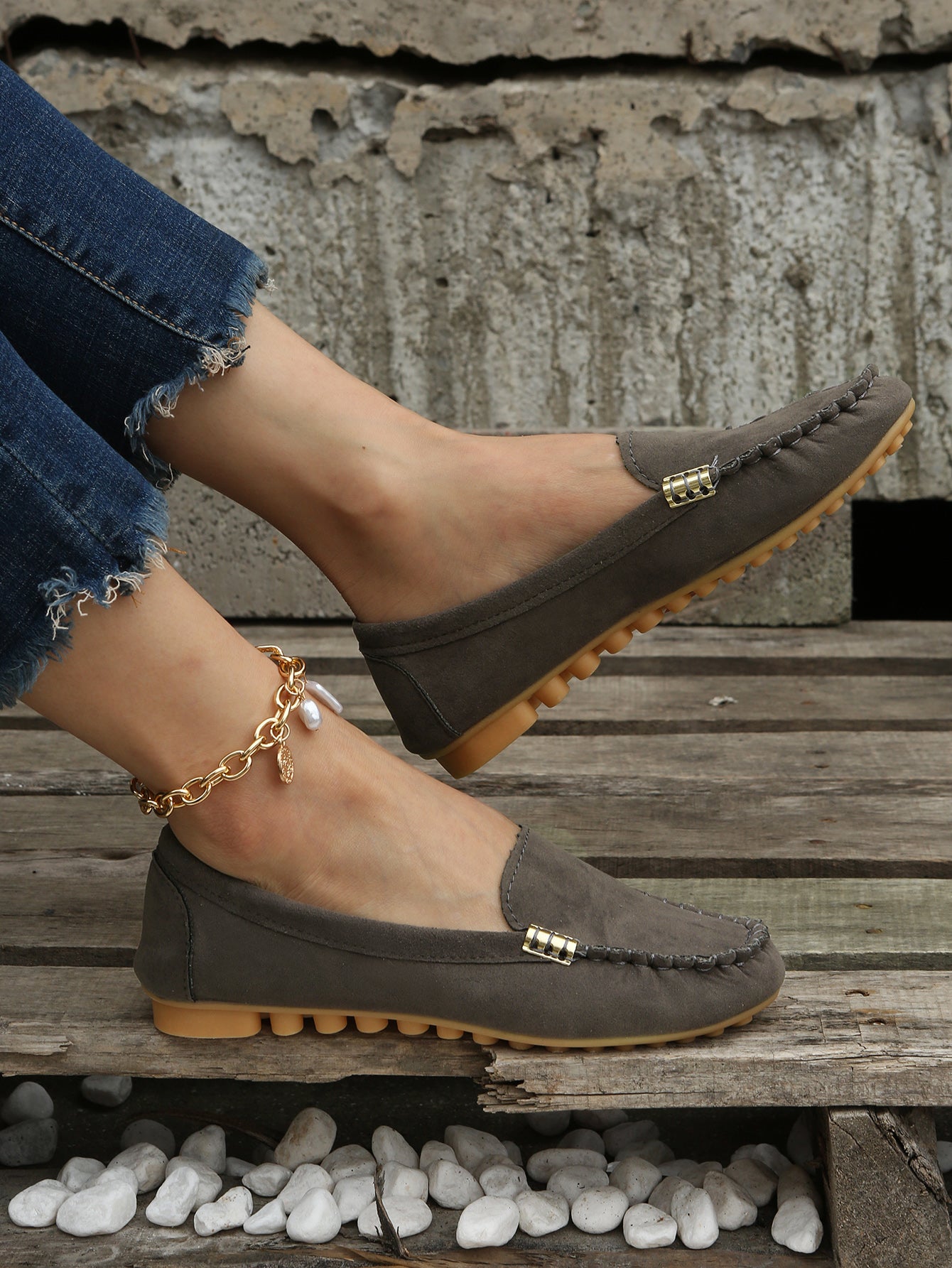 Women's Round Toe Loafers, Solid Comfortable Slip On Shoes, Women's Footwear