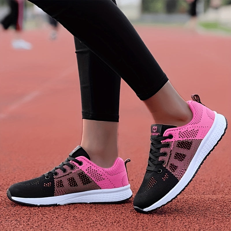 Women's Lightweight Mesh Athletic Sneakers - Breathable, Lace-Up Running Shoes with EVA Sole, Fashionable Black Casual Walking Footwear