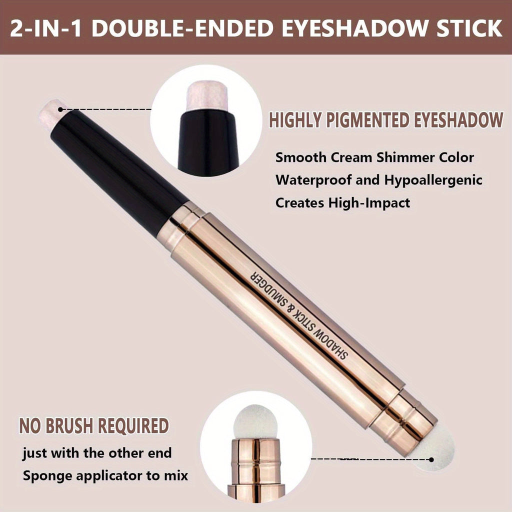 Eyeshadow Stick With Sponge Tip Glitter Creamy Eyeshadow Pencil Crayon Brightening Makeup (12 Midnight Black Matte) With Soft Waterproof Long Lasting Eyeshadow Highlighter Makeup For Music Festival