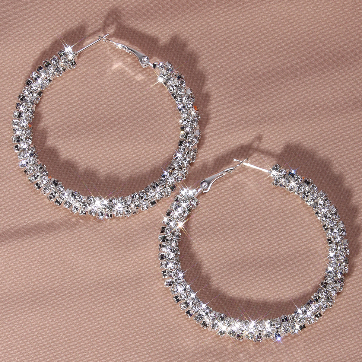 Large Full Rhinestone Hoop Earrings Silver Plated Delicate Jewelry Party Holiday Gift For Women