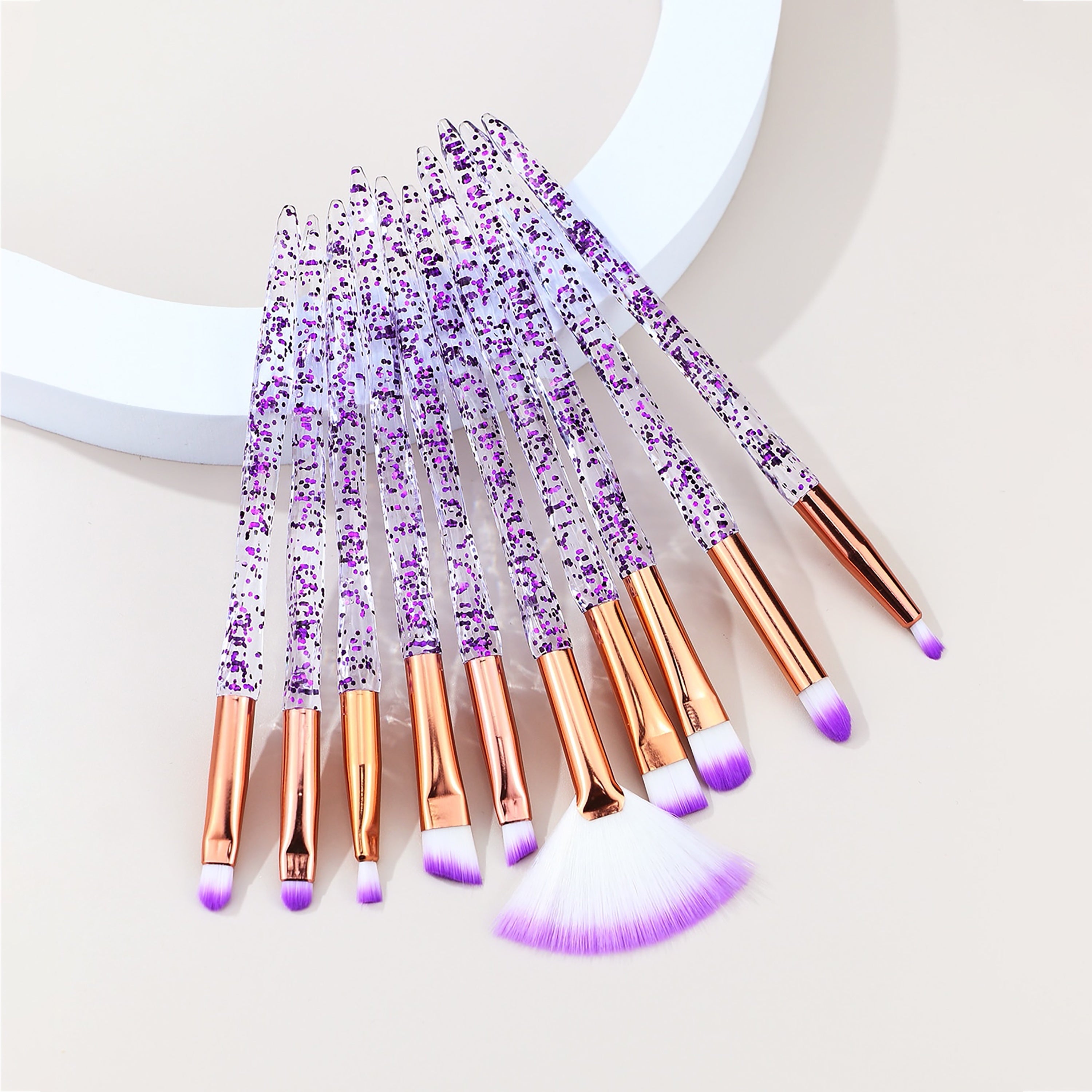 10pcs Baopinger Makeup Brush Set with Pink Glitter Crystal Handles - Soft Nylon Bristles for Flawless Foundation, Eyeshadow & Blending - Fragrance-Free, Perfect for All Skin Types