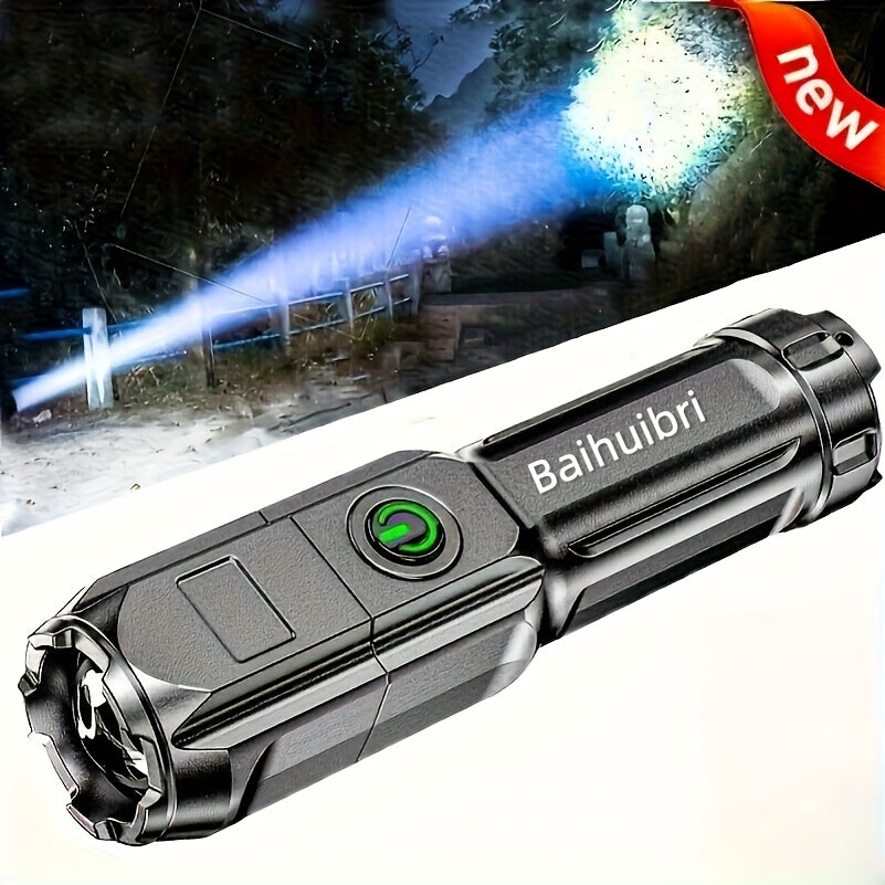 Baihuibri Flashlight, Powerful Variable Focus Multifunctional Portable, Telescopic Zoom Light Rechargeable, Suitable for Outdoor Lighting Work Exploration Hiking, 1 pc