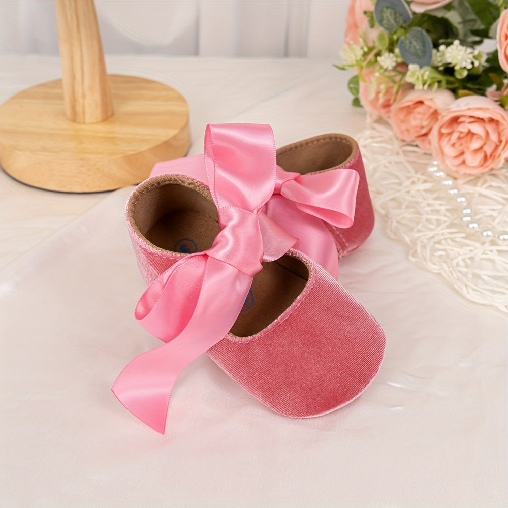 Charming Bowknot Princess Wedding Shoes for Youngsters - Soft Sole Mary Jane Flats, Lightweight Fabric Upper & Rubber Sole, All-Season Comfort, Ideal for Weddings and Special Occasions, Wedding Shoes for Brid