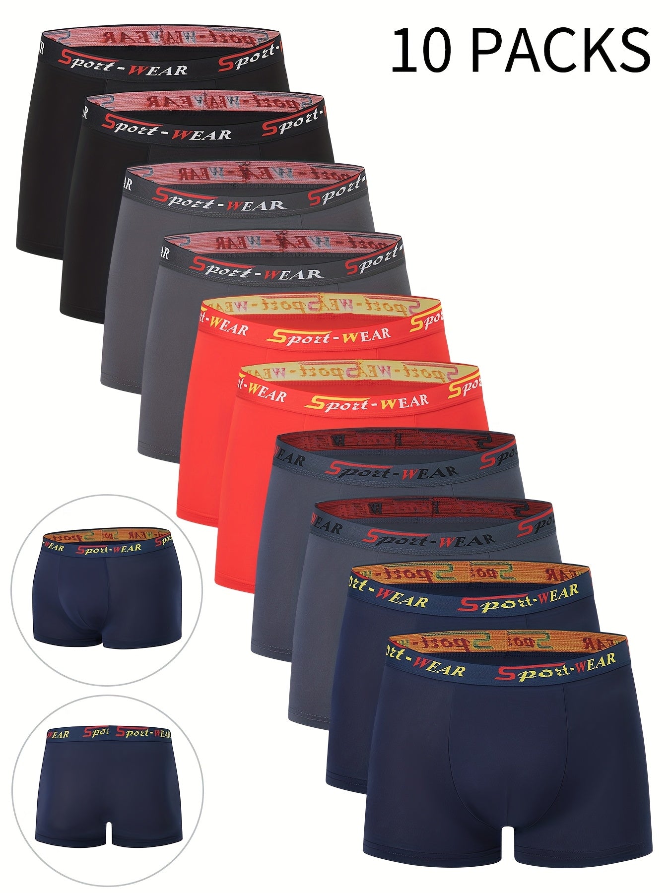 10-Pack Men'S Boxer Briefs - Breathable, Comfortable, Stretchy Underwear with "NINJA" Graphic, Solid, Perfect for Casual Attire, Gym, or Everyday Wear