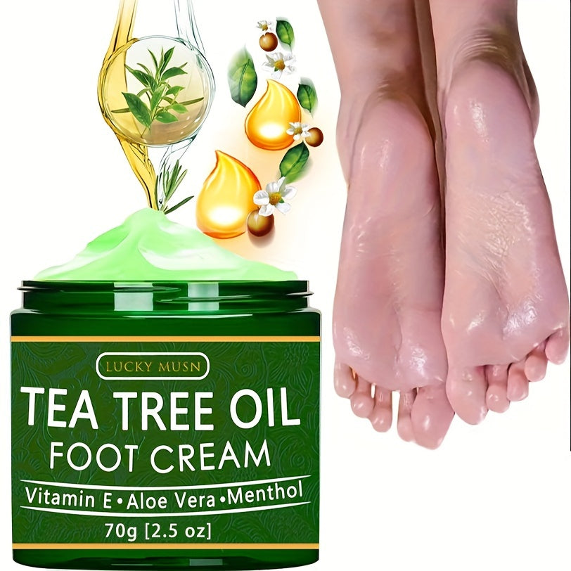 2oz LUCKY MUSN Tea Tree Oil Foot Cream with Aloe Vera, Hyaluronic Acid & Honey - Intense Moisturizing for Dry Cracked Feet, Care, Alcohol-Free, All Light Beige Types, Feet Care Products, Natural Ingredient Design, Aloe Vera I